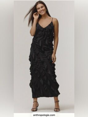 By Anthropologie Bias-Cut Ruffled Midi Dress